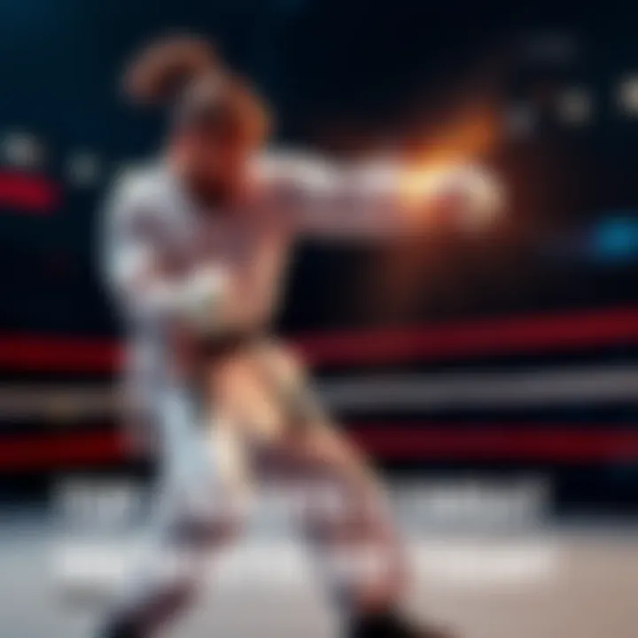 Karate fighter delivering a knockout punch A karate fighter executing a powerful punch to their opponent during a match, showcasing the intensity of Karate Combat.