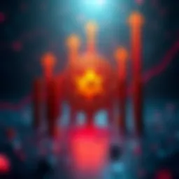 Visual representation of KAS cryptocurrency with upward arrows symbolizing potential growth and challenges like latency and quantum resistance in the background