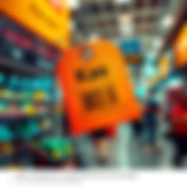 A close-up of a price tag on a Kas item, with people discussing prices in the background.