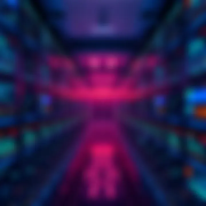 Modern data center with advanced technology for AI, showing servers and digital interfaces