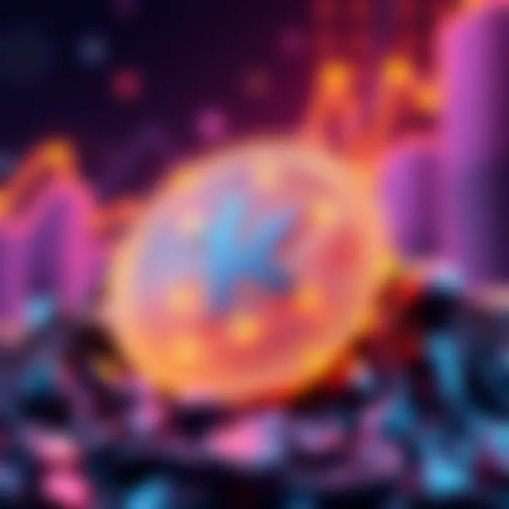 A graphical representation of the Kaspa altcoin with visuals indicating growth and investment potential