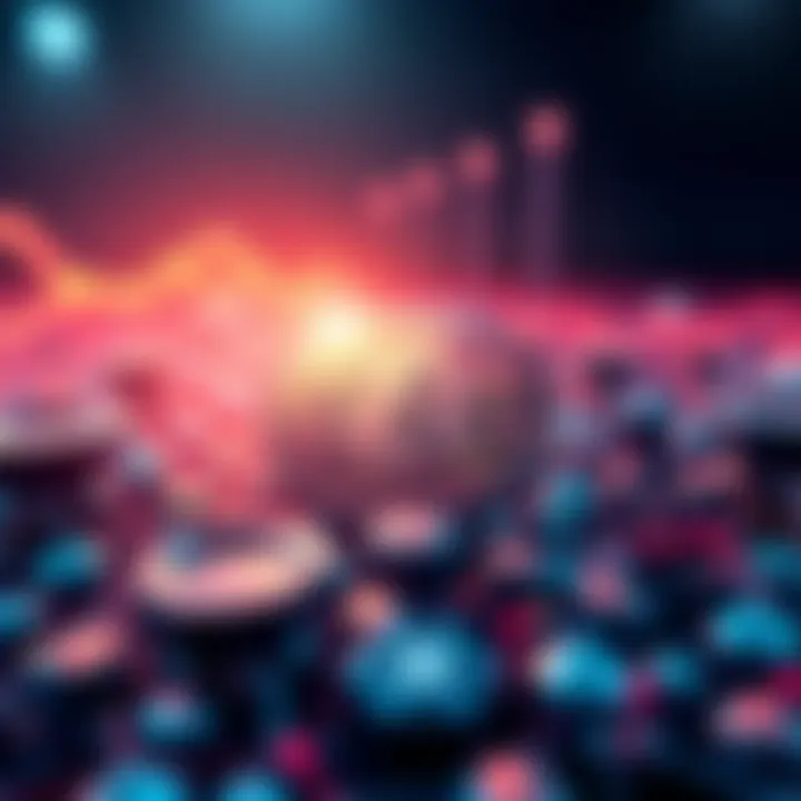 A graphic representation of the Kaspa decentralized stablecoin with Bitcoin symbols and blockchain elements