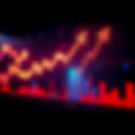 A graph showing the fluctuation of Kaspa's price with arrows indicating rise and fall, symbolizing market changes.