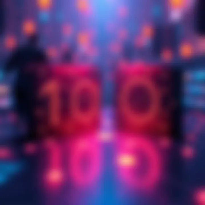 Illustration showing 10 and 100 blocks in the Kaspa network with symbols representing value and connection.