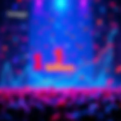 A vibrant celebration for Kaspa reaching 1 billion transactions, with confetti and a digital graph showing growth.