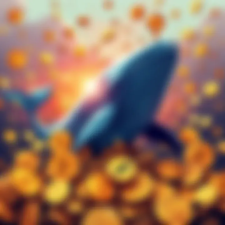 Kaspa Whale with KAS Coins An illustration of a large whale surrounded by KAS coins, symbolizing the accumulation of 42 million KAS before the Toccata hardfork.