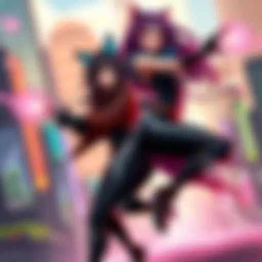 Kat and Raven showcasing their powers in Gravity Rush, with a vibrant city background and action poses