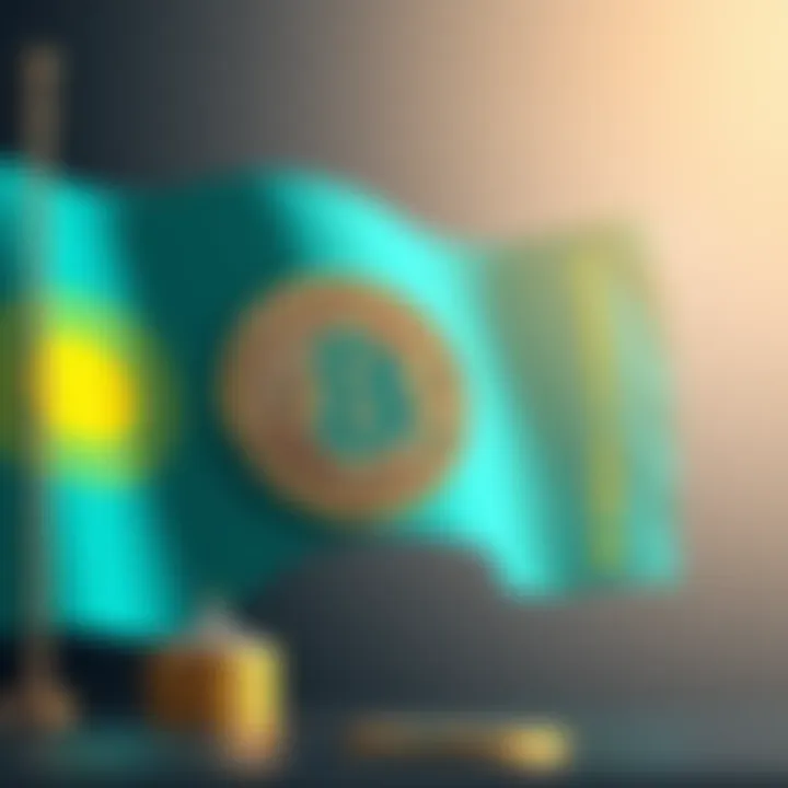 Kazakhstan Central Bank and Cryptocurrency A graphic representation of Kazakhstan's central bank considering investment in Bitcoin, featuring a Bitcoin symbol alongside the national flag of Kazakhstan.