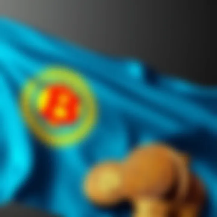 Kazakhstan's flag with Bitcoin symbols, representing the country's $350 million investment in cryptocurrencies.