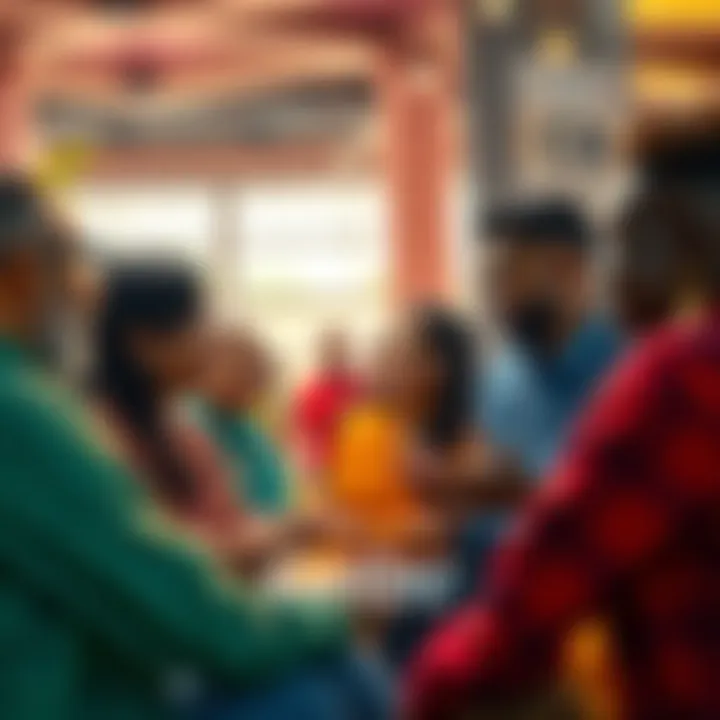 A group of diverse people engaged in a lively discussion about the Kendu attitude, showcasing different cultural perspectives.