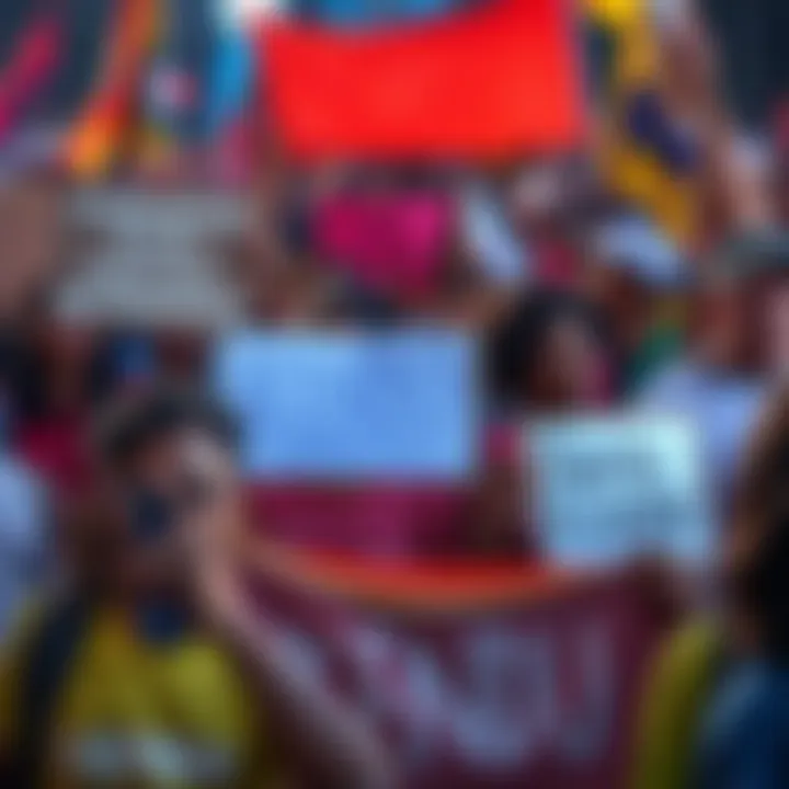 A group of diverse people holding signs and banners supporting Kendu initiatives, united in a community rally.