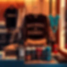 An assortment of Kendu products including coffee, energy drinks, clothing, and jewelry arranged neatly for display.