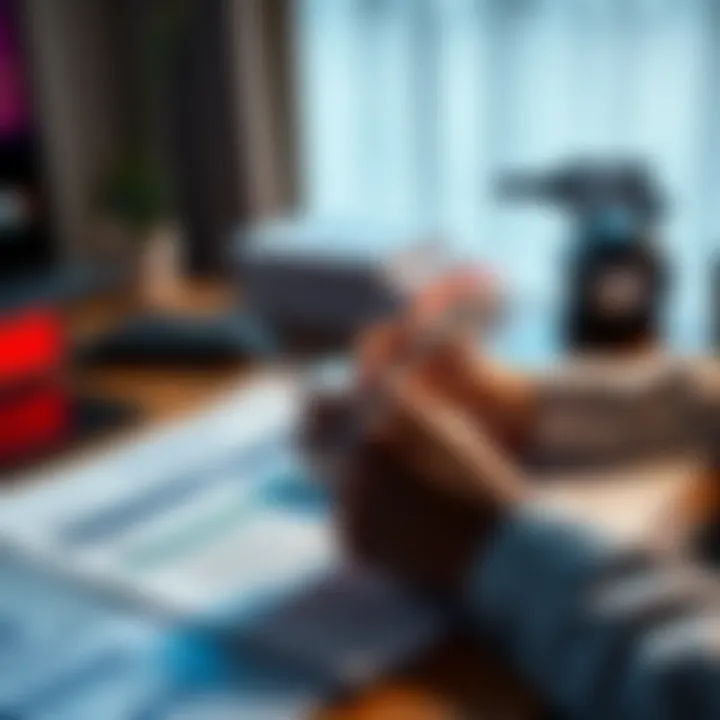 Person filling out tax forms with Koinly and Coinbase reports on a desk