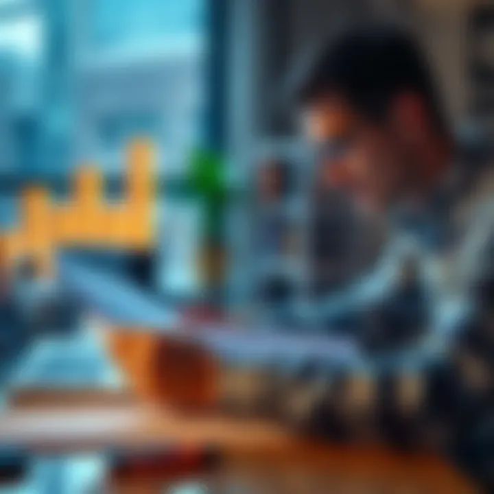 Koinly Accounting for DeFi Transfers A person reviewing financial documents related to DeFi transfers and Koinly software, with a calculator and laptop in the background.