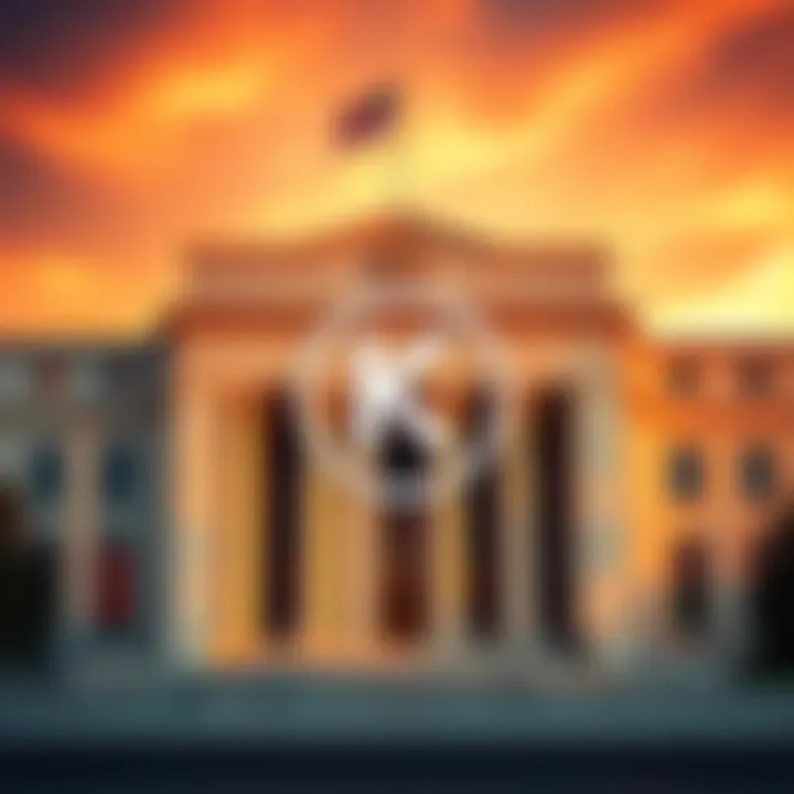 Kraken logo with a backdrop of the Federal Reserve building, representing the new connection between cryptocurrency and traditional finance.