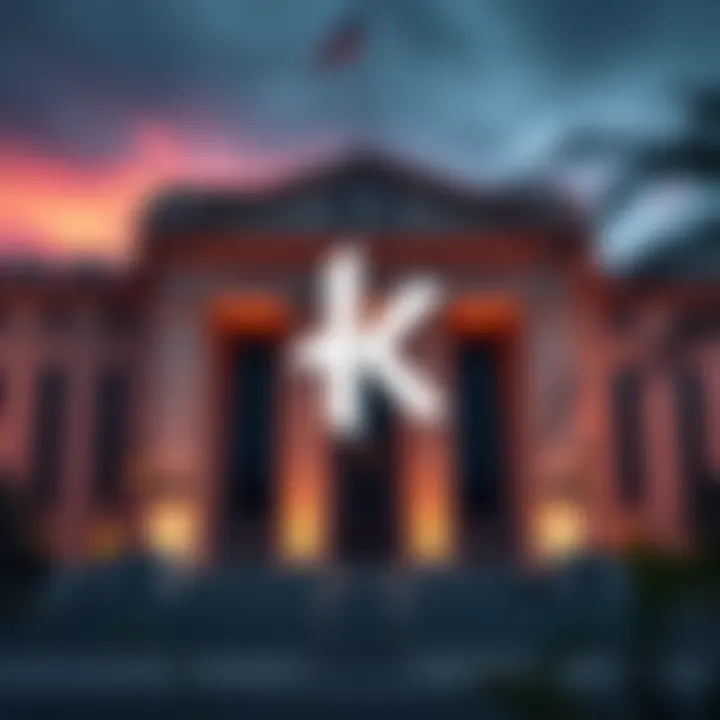 Kraken logo with a depiction of the Federal Reserve building in the background, symbolizing the historic access granted to the cryptocurrency bank.