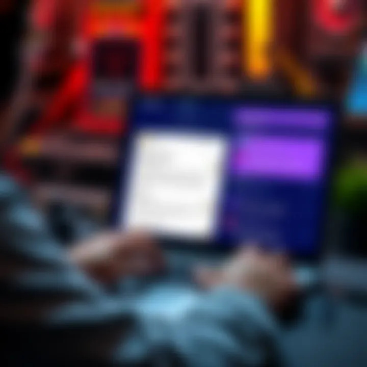 A person using a laptop with Kraken's support forums open, showing helpful tips and community discussions.