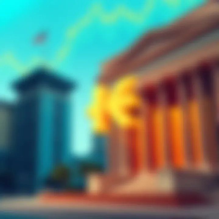 Illustration of the Kraken logo alongside traditional bank buildings with a backdrop of financial charts, representing the tension between crypto exchanges and banks.