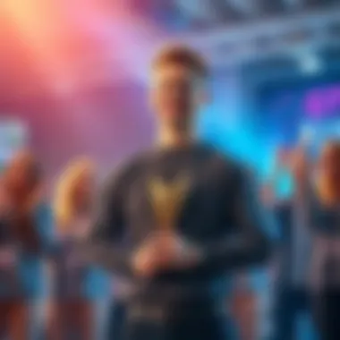 Kris standing proudly holding an award in front of a cheering team