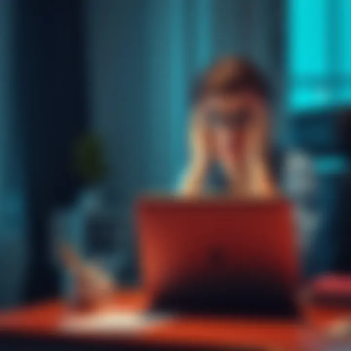 KYC Verification Charge A worried person sitting at a desk with a laptop, looking at a notification about a β¬2000 KYC verification charge