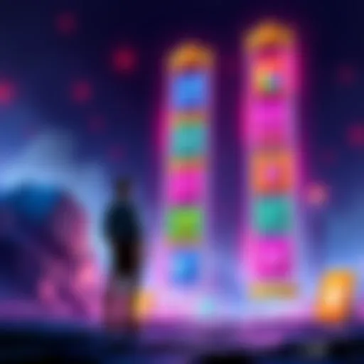 A player stands before a colorful ladder filled with legendary upgrade options, contemplating their next move to enhance their plot.