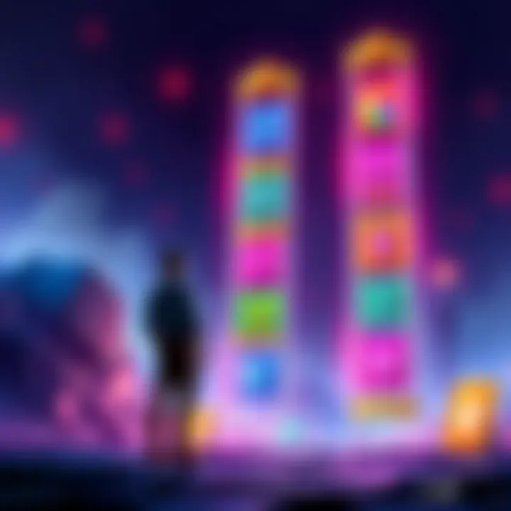 A player stands before a colorful ladder filled with legendary upgrade options, contemplating their next move to enhance their plot.