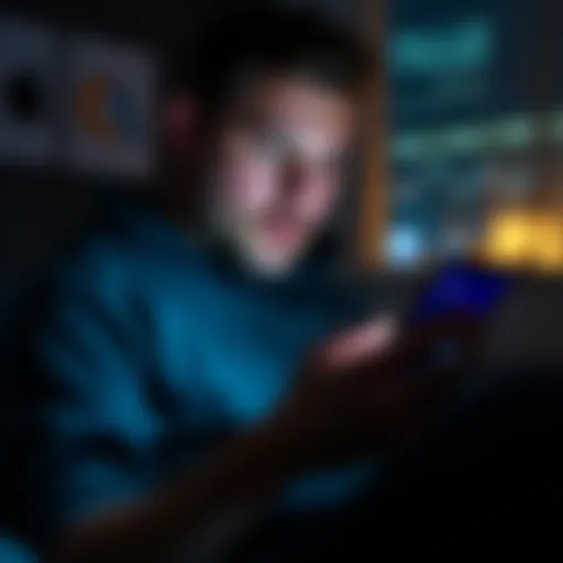 Person checking cryptocurrency portfolio on a smartphone in dim light at 3AM