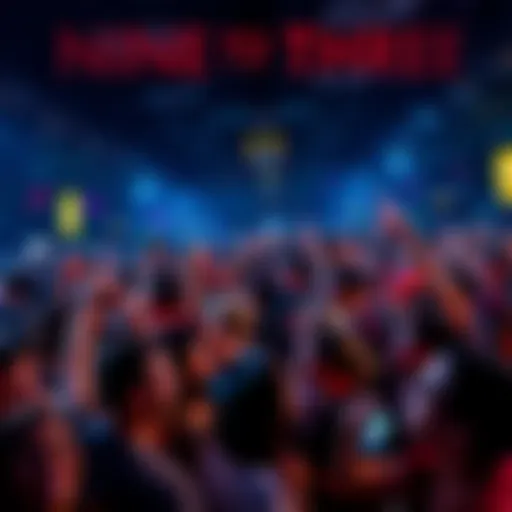 A crowd of people reacting with surprise and confusion during a late-night event, showcasing a mix of emotions and energy.