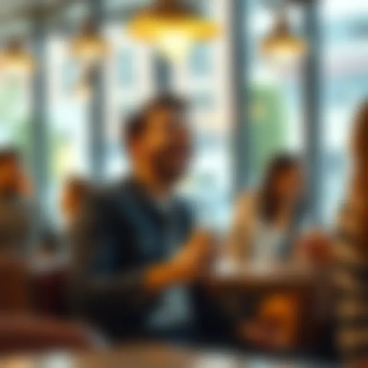 Laughing person in everyday setting A person sitting at a coffee shop laughing at a funny moment with friends