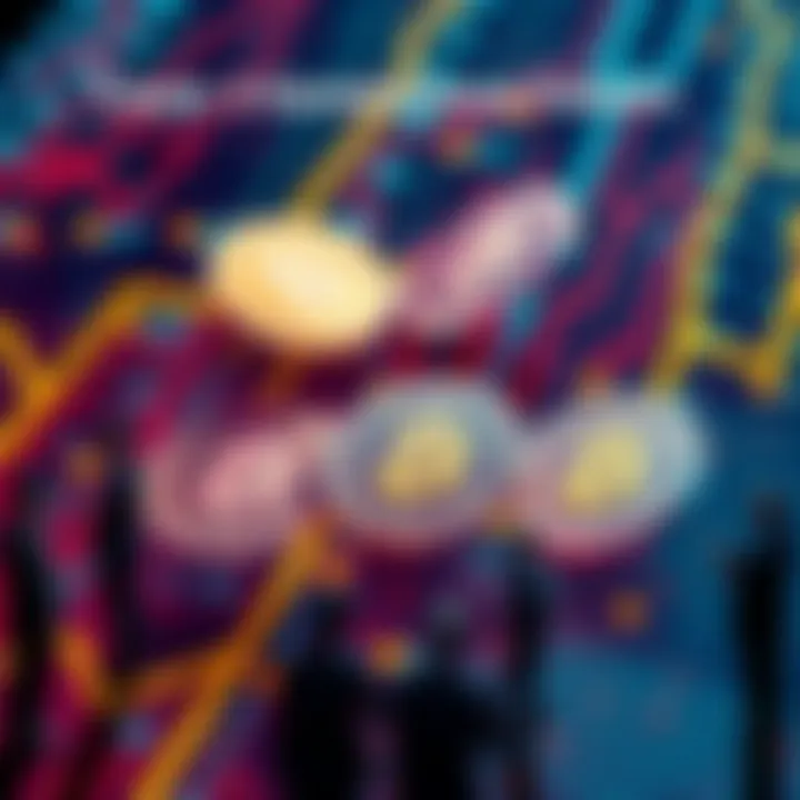 Visual representation of Layer 2 governance tokens, featuring digital tokens on a blockchain background with people discussing their value.