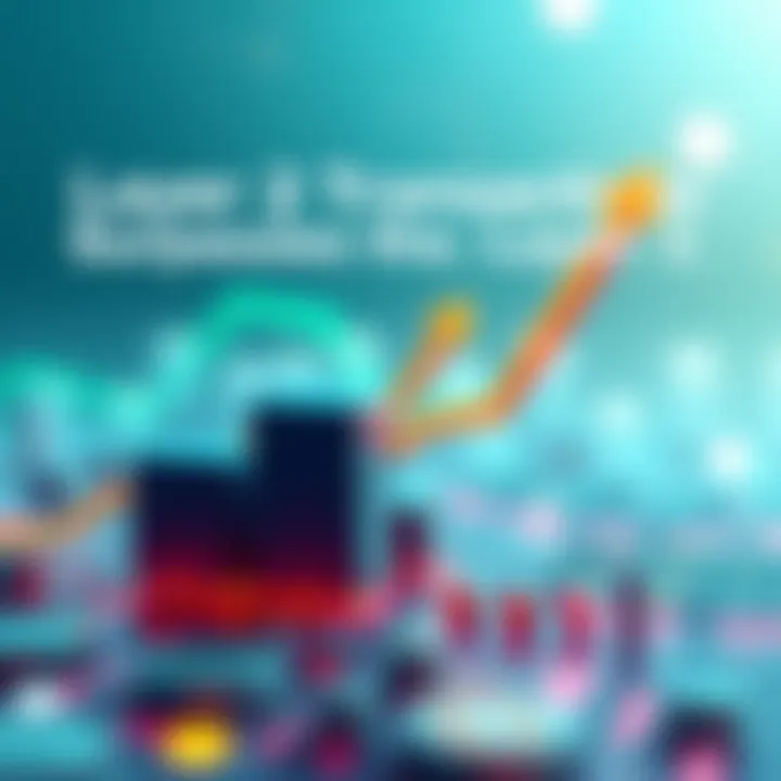 A graphic showing Layer 2 transactions exceeding Layer 1 metrics, with upward arrows highlighting growth in blockchain performance.