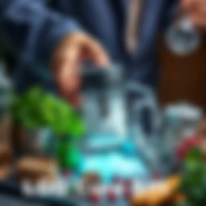 A person holding LCG Cold Cure Static Sift with herbs and wellness items around