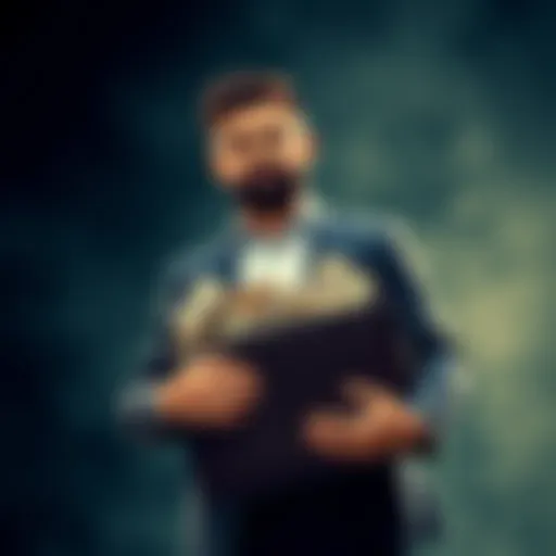 A confident leader stands with a briefcase full of cash, symbolizing financial trust and responsibility.