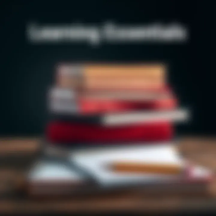 A stack of books with a notepad and pencil, symbolizing the importance of mastering basics in education.