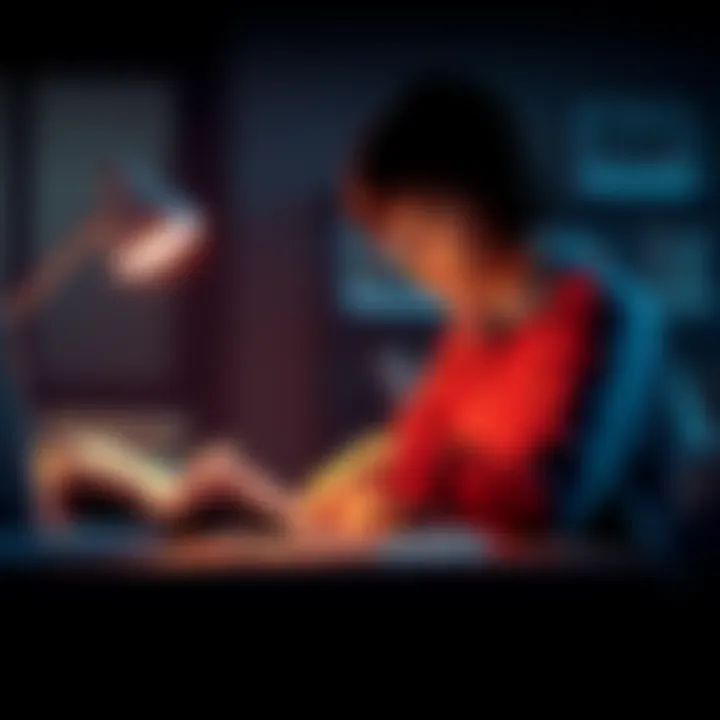 A person studying at a desk with one book and a focused expression, avoiding distractions like a phone and social media.
