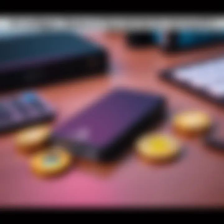 Ledger Nano S Plus hardware wallet next to Bitcoin coins on a wooden desk