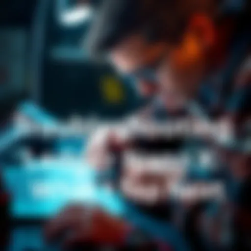 A person examining a Ledger Nano X device with tools and a laptop nearby, looking for solutions to technical issues.