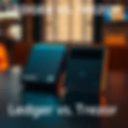 Comparing Ledger and Trezor Hardware Wallets A side-by-side view of Ledger and Trezor hardware wallets on a table, highlighting their designs and features