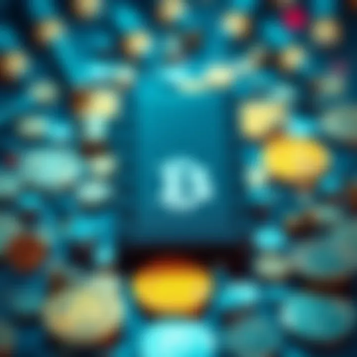 A Ledger cold wallet device surrounded by digital currency symbols, representing security and storage for Bitcoin.