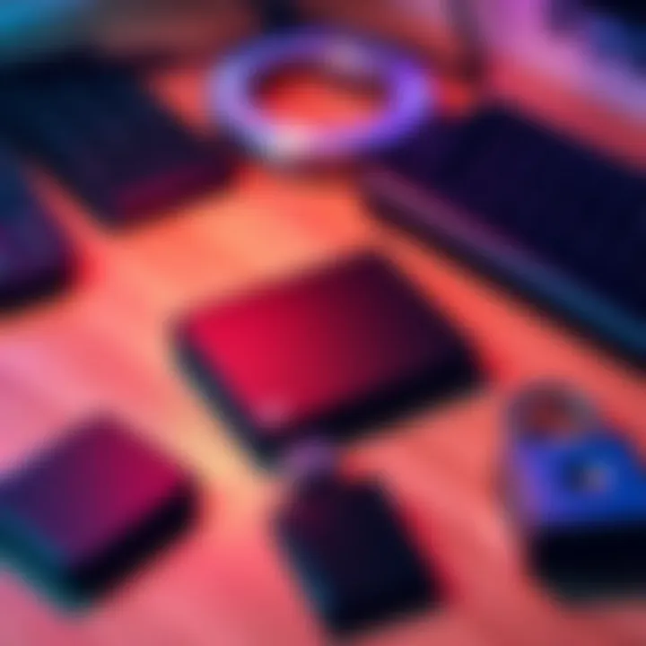 A Ledger Nano S hardware wallet lying on a wooden desk surrounded by security-related items like a key and a lock