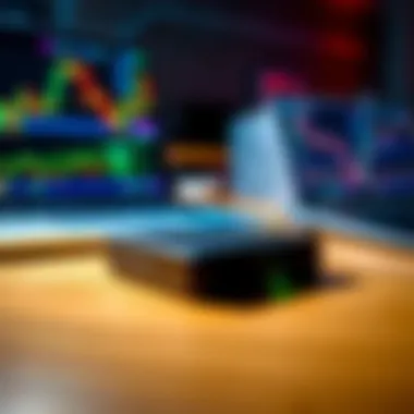 Ledger Nano X on a desk A Ledger Nano X cold wallet placed on a wooden desk with a laptop and cryptocurrency charts in the background.