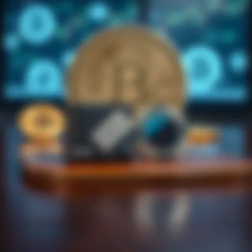 Two popular hardware wallets, Ledger and Trezor, displayed on a wooden table with Bitcoin symbols in the background