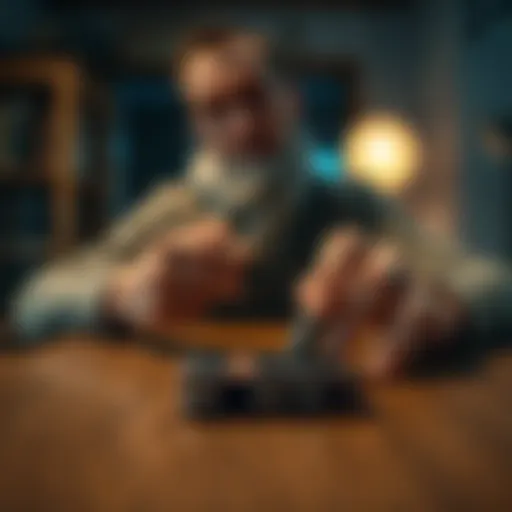 A person looking concerned while holding a Ledger wallet on a wooden table, reflecting on the security of their digital assets after a long period of inactivity.