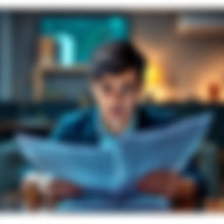 A person looking worried while reading legal documents related to cryptocurrency trading