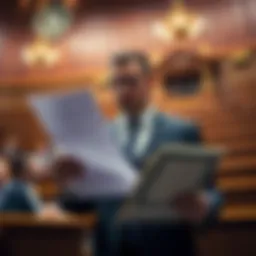 A man in a courtroom holding documents, representing a legal dispute over Bitcoin wallets worth billions.