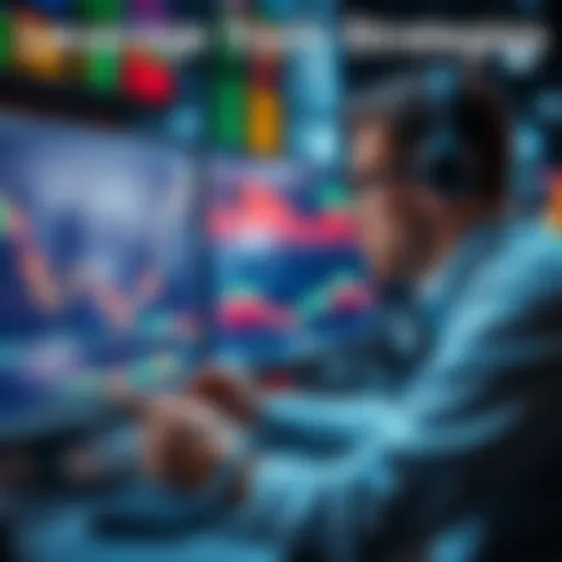A trader analyzing market trends on a computer screen with charts and graphs showing potential returns and risks.