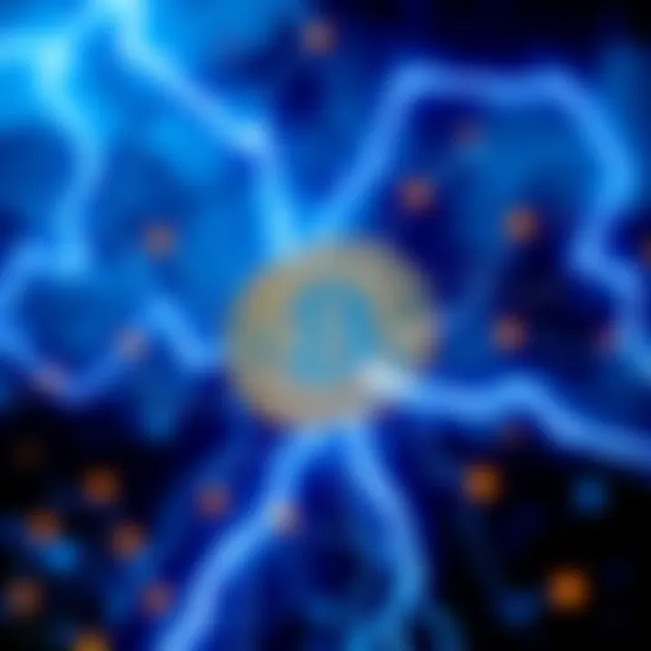 A visual representation of the Lightning Network impacting Bitcoin's security model, featuring lightning bolts and cryptocurrency graphics.