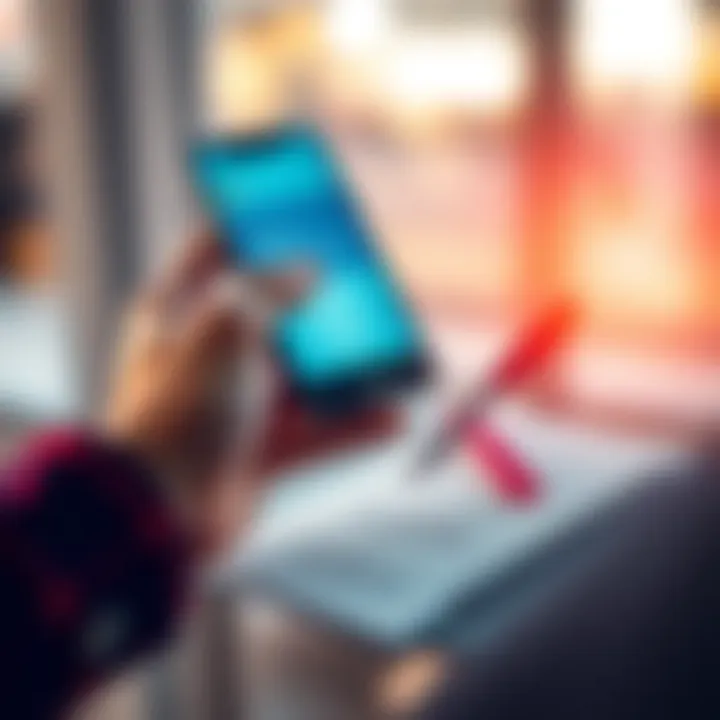 A person holding a smartphone displaying banking information while writing down routing and account numbers on paper.