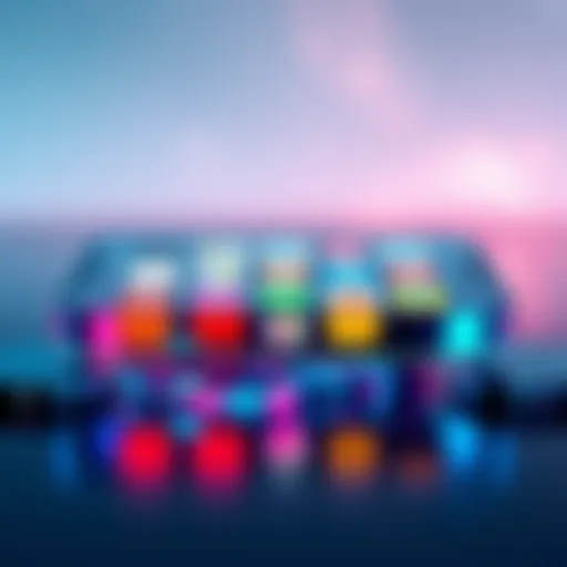 A conceptual design of the Liquid Glass bottom bar on an iOS device, showcasing a sleek, transparent interface with vibrant icons.