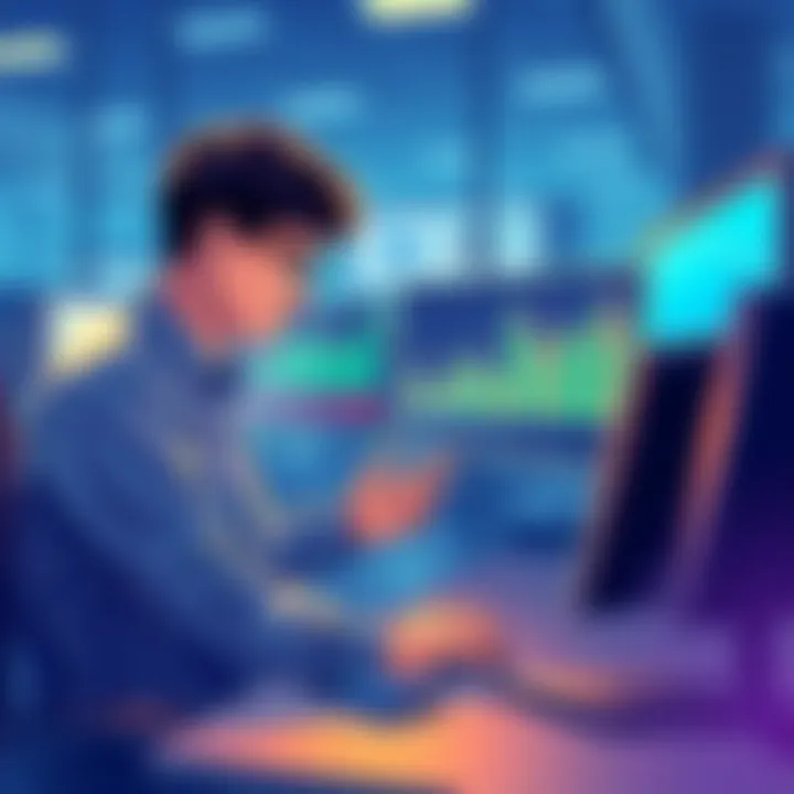 An illustration showing a trader analyzing charts and adjusting positions to reduce liquidity rebalancing costs